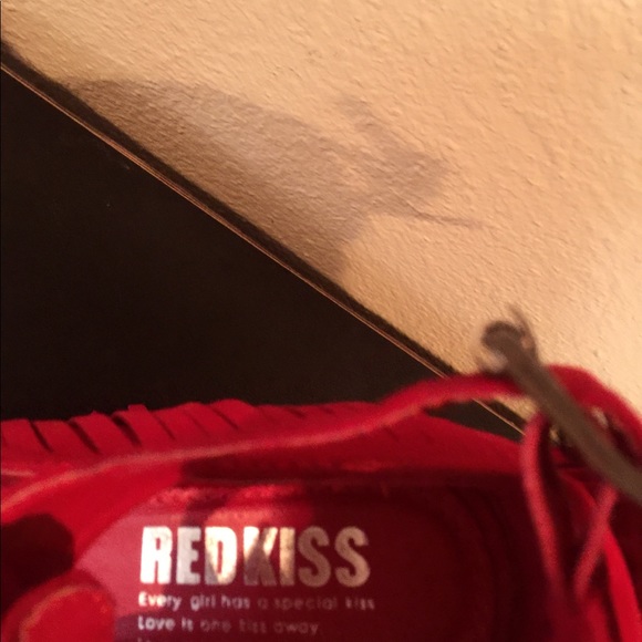Red Fringe Wedge Suede Platform Shoes - Picture 4 of 4